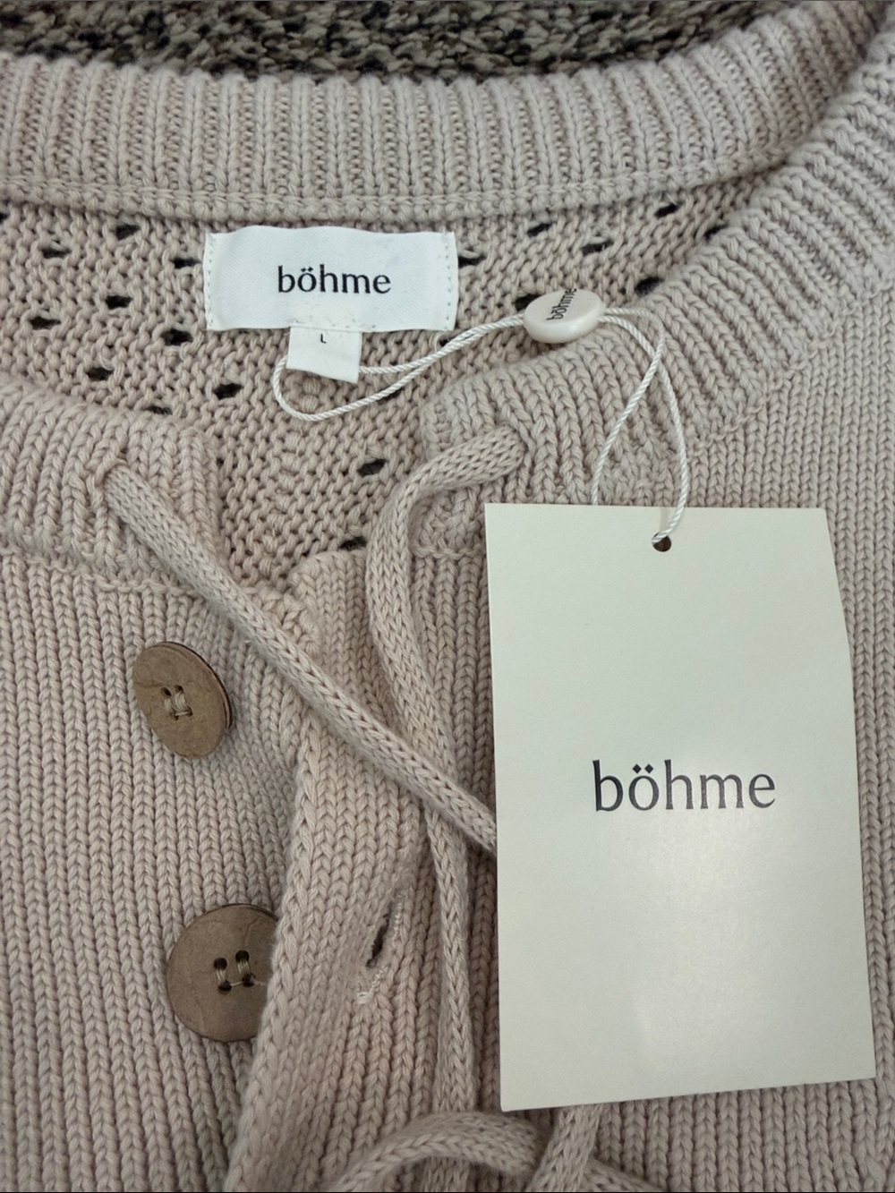 Bohme Lace-Up open oatmeal knit sweater - Picture 2 of 6